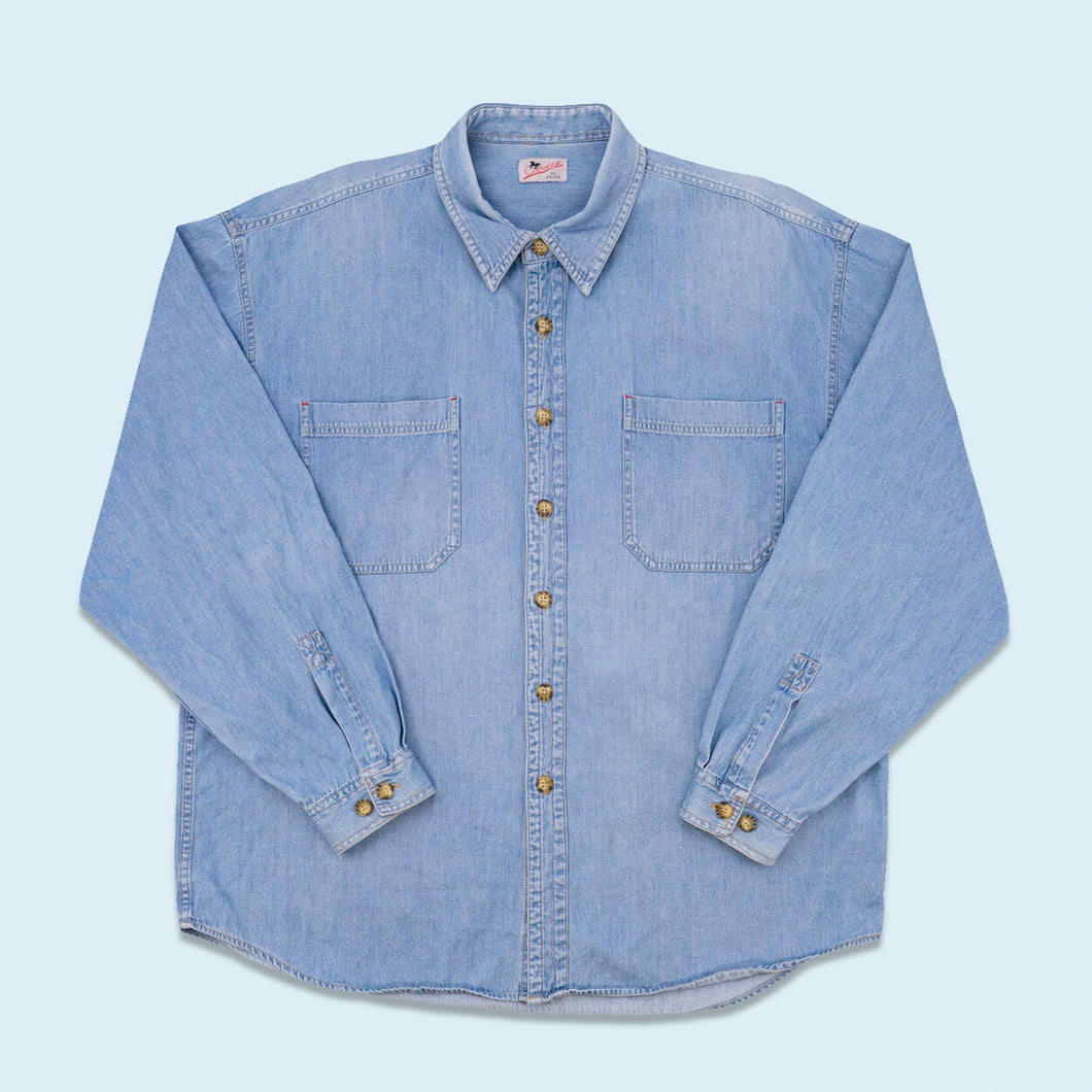 Camargue Hemd 90er, blau, XL breit