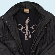 Lade das Bild in den Galerie-Viewer, Adidas Mantel &quot;Olympia St. Moritz 1948&quot; echtes Leder Made in Turkey 80er/90er, schwarz, XL
