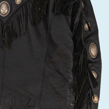 Lade das Bild in den Galerie-Viewer, Hein Gericke Jacke mit Schulterpolstern und Fransen 90er 100% Leder, schwarz, L
