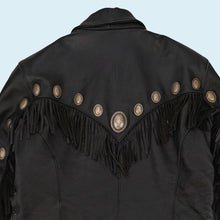 Lade das Bild in den Galerie-Viewer, Hein Gericke Jacke mit Schulterpolstern und Fransen 90er 100% Leder, schwarz, L
