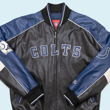 Lade das Bild in den Galerie-Viewer, NFL Jacke &quot;Indianapolis Colts&quot; Kunstleder, schwarz/blau, L/XL
