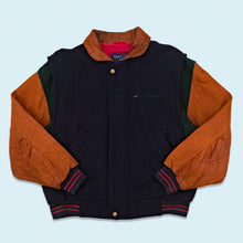Lade das Bild in den Galerie-Viewer, Gant Jacke "wool &amp; leather" 90er/00er, blau/grün/braun, L breit
