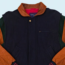 Lade das Bild in den Galerie-Viewer, Gant Jacke "wool &amp; leather" 90er/00er, blau/grün/braun, L breit
