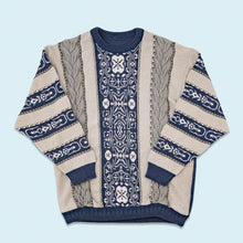 Lade das Bild in den Galerie-Viewer, Strickpullover 90er, blau/grau, L
