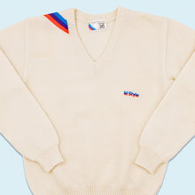Lade das Bild in den Galerie-Viewer, BMW by Pepino V-Neck Strickpullover "M-Style" 80er Made in West Germany, beige/weiß, XS
