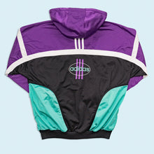 Lade das Bild in den Galerie-Viewer, Adidas Trainingsjacke "Kapuze abnehmbar" 90er, schwarz/lila, XL
