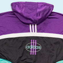 Lade das Bild in den Galerie-Viewer, Adidas Trainingsjacke "Kapuze abnehmbar" 90er, schwarz/lila, XL
