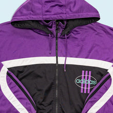 Lade das Bild in den Galerie-Viewer, Adidas Trainingsjacke "Kapuze abnehmbar" 90er, schwarz/lila, XL
