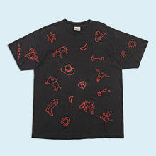 Lade das Bild in den Galerie-Viewer, Oneita Power-T T-Shirt "Cowboy AOP" 90er Made in the USA single stitch, schwarz, XL
