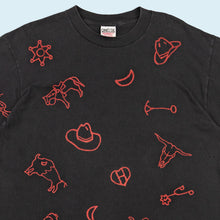 Lade das Bild in den Galerie-Viewer, Oneita Power-T T-Shirt "Cowboy AOP" 90er Made in the USA single stitch, schwarz, XL
