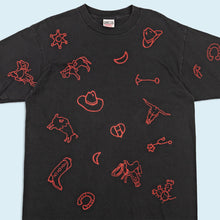 Lade das Bild in den Galerie-Viewer, Oneita Power-T T-Shirt "Cowboy AOP" 90er Made in the USA single stitch, schwarz, XL
