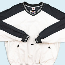 Lade das Bild in den Galerie-Viewer, Nike V-Neck/Sweatshirt dünn "Centerswoosh" 90er, weiß, XL/XXL
