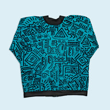 Lade das Bild in den Galerie-Viewer, Jacke dünn "crazy pattern" 90er, blau/schwarz, M breit/oversized
