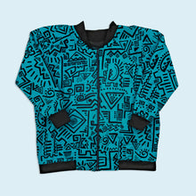 Lade das Bild in den Galerie-Viewer, Jacke dünn "crazy pattern" 90er, blau/schwarz, M breit/oversized

