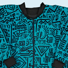 Lade das Bild in den Galerie-Viewer, Jacke dünn "crazy pattern" 90er, blau/schwarz, M breit/oversized
