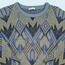 Lade das Bild in den Galerie-Viewer, Schiesser Strickpullover "crazy Pattern" 80er/90er, blau, M
