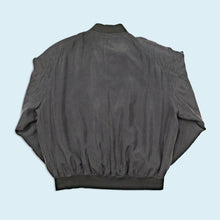 Lade das Bild in den Galerie-Viewer, Pure Silk Bomberjacke mit Schulterpolstern "100% Seide" 90er, schwarz, L breit
