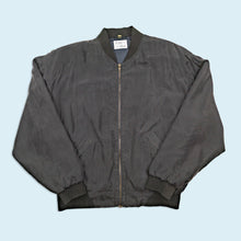 Lade das Bild in den Galerie-Viewer, Pure Silk Bomberjacke mit Schulterpolstern "100% Seide" 90er, schwarz, L breit
