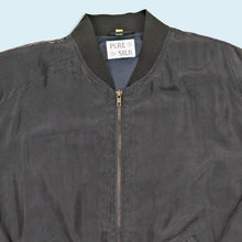 Lade das Bild in den Galerie-Viewer, Pure Silk Bomberjacke mit Schulterpolstern "100% Seide" 90er, schwarz, L breit
