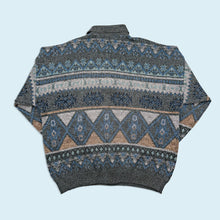 Lade das Bild in den Galerie-Viewer, Strickpullover "crazy pattern" 90er, blau/grau, XL/XXL
