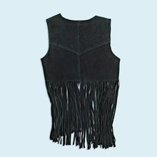 Lade das Bild in den Galerie-Viewer, Weste "western/country fransen" 90er echtes Leder, schwarz, M/L Damen
