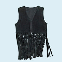 Lade das Bild in den Galerie-Viewer, Weste "western/country fransen" 90er echtes Leder, schwarz, M/L Damen
