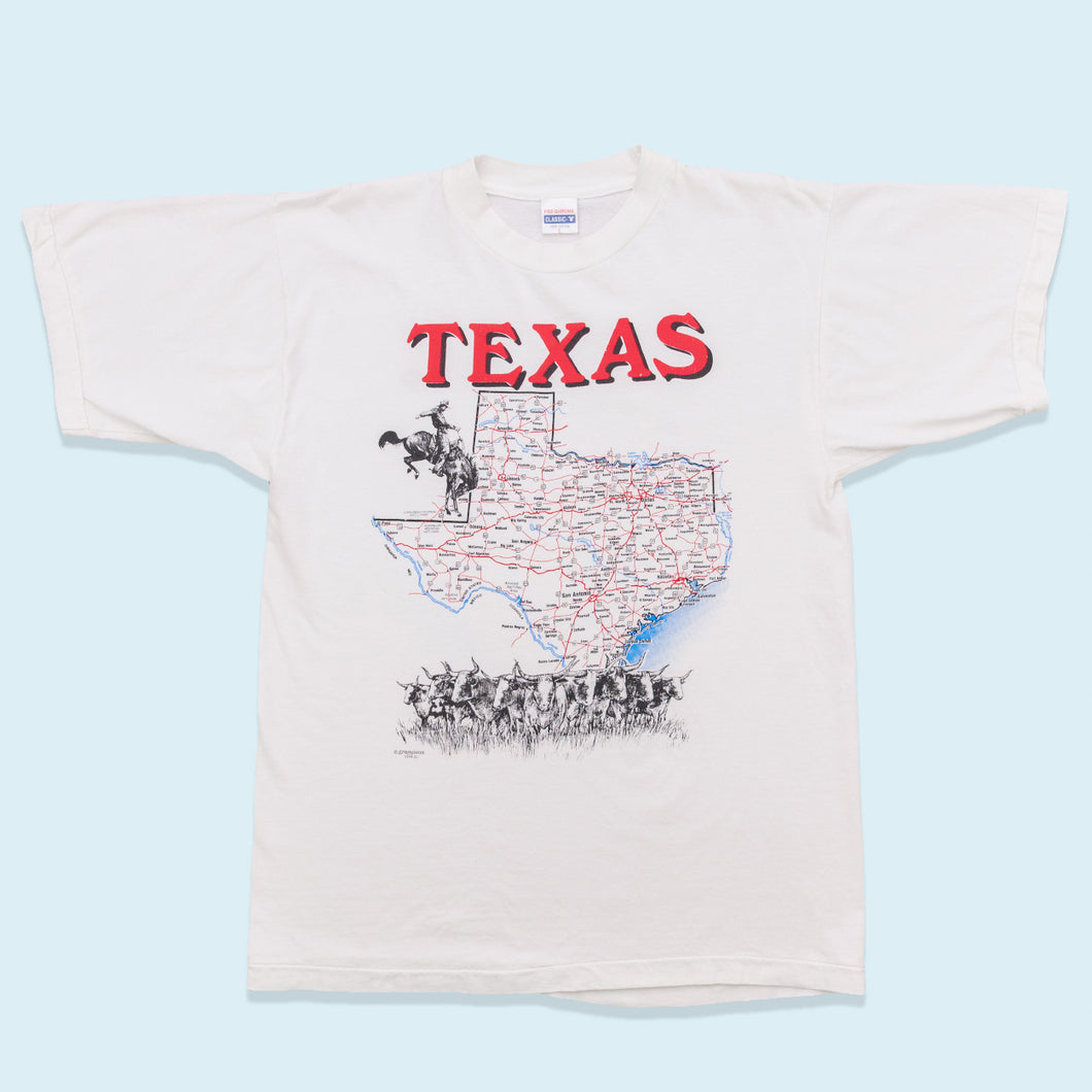 Classic-T T-Shirt Texas 90er Single Stitch, weiß, L