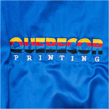 Lade das Bild in den Galerie-Viewer, Dunbrooke Satin Jacke &quot;Quebecor Printing&quot; 90er Made in the USA, blau, XL/XXL
