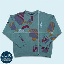 Lade das Bild in den Galerie-Viewer, Fairbanks Strickpullover &quot;crazy pattern&quot; 90er, blau, L/XL
