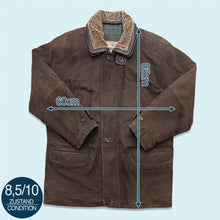 Lade das Bild in den Galerie-Viewer, Bugatti Jacke/Mantel "Nubukleder" 90er mit Schulterpolstern, grau/schwarz, XL
