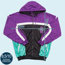 Lade das Bild in den Galerie-Viewer, Adidas Trainingsjacke "Kapuze abnehmbar" 90er, schwarz/lila, XL
