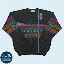 Lade das Bild in den Galerie-Viewer, Jockey Strickpullover "crazy pattern" 90er, schwarz, L/XL
