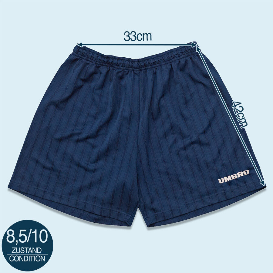 Short De Foot Vintage Umbro – Homme, Bleu Marine, Polyester, Taille 34