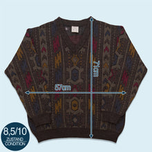 Lade das Bild in den Galerie-Viewer, Strickpullover &quot;crazy pattern&quot; 90er, braun, L/XL
