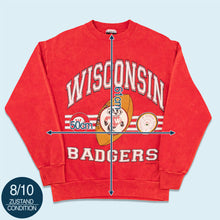 Lade das Bild in den Galerie-Viewer, Signal Sports Sweatshirt &quot;Wisconsin Badgers&quot; 1991 Made in the USA, rot/acid washed, L schmal
